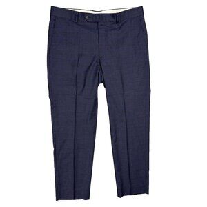 Samuelsohn Dress Pants Slim Wool Trousers Stretch Windowpane 110s Blue 36x29